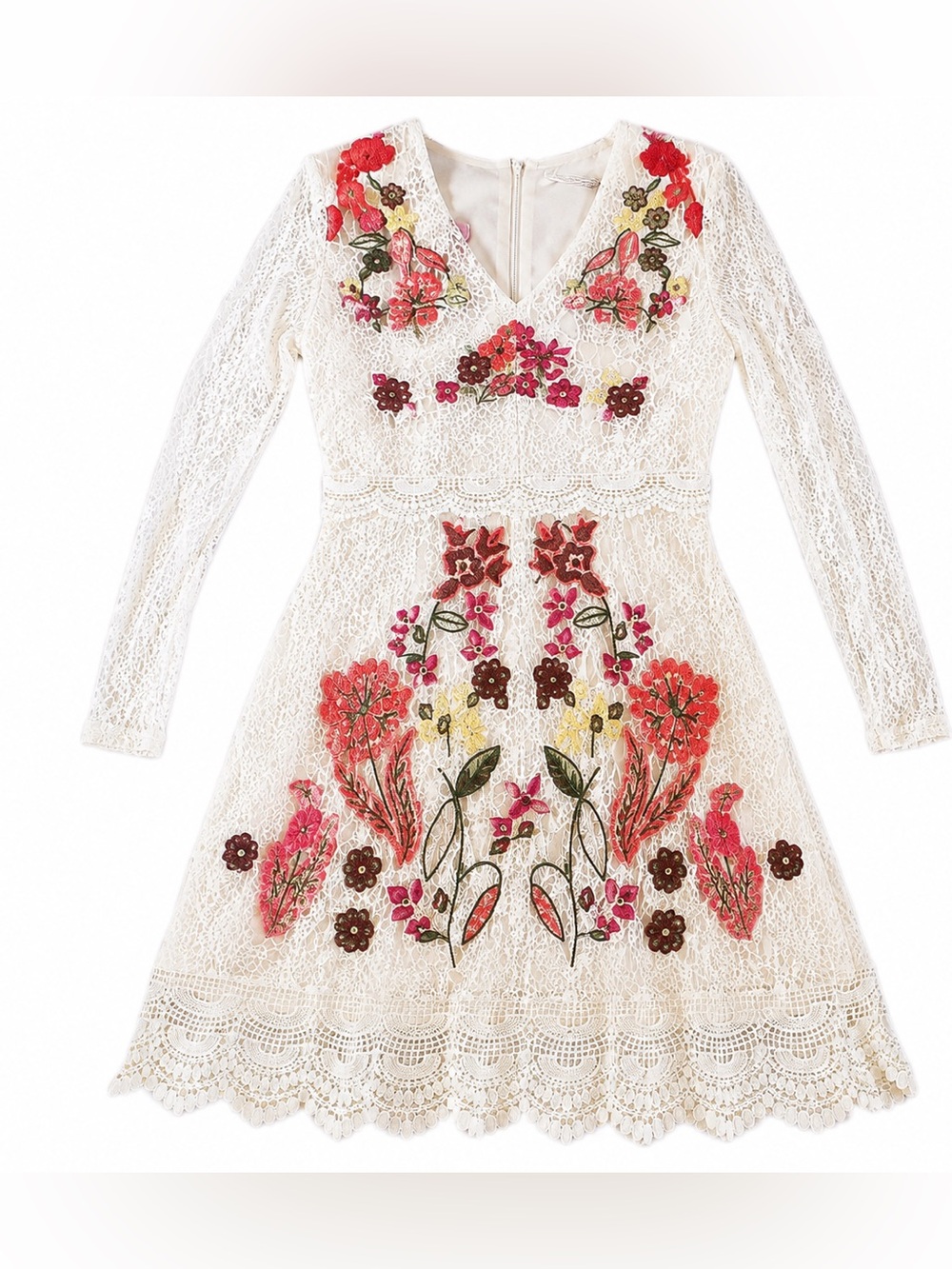 Cklass Fashion Line Embroidered Floral Lace Dress Ivory Size M